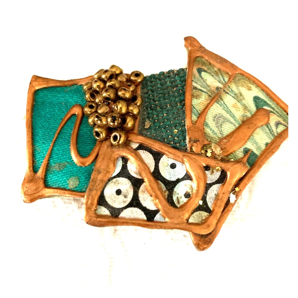 Artsy abstract geometric blue pattern brooch / pin